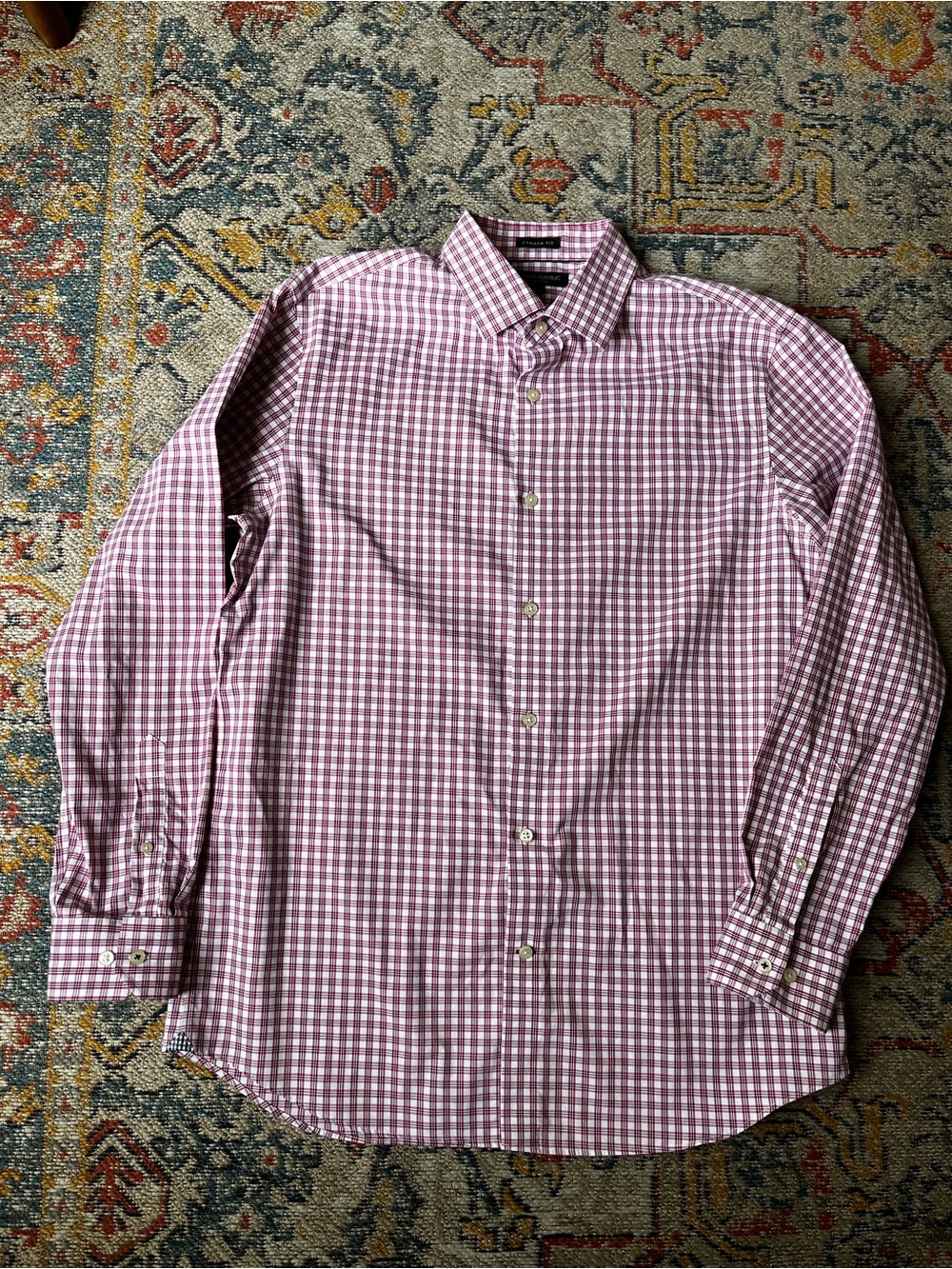 J. Crew Men's Red and White Gingham Button-Down Shirt Size XL